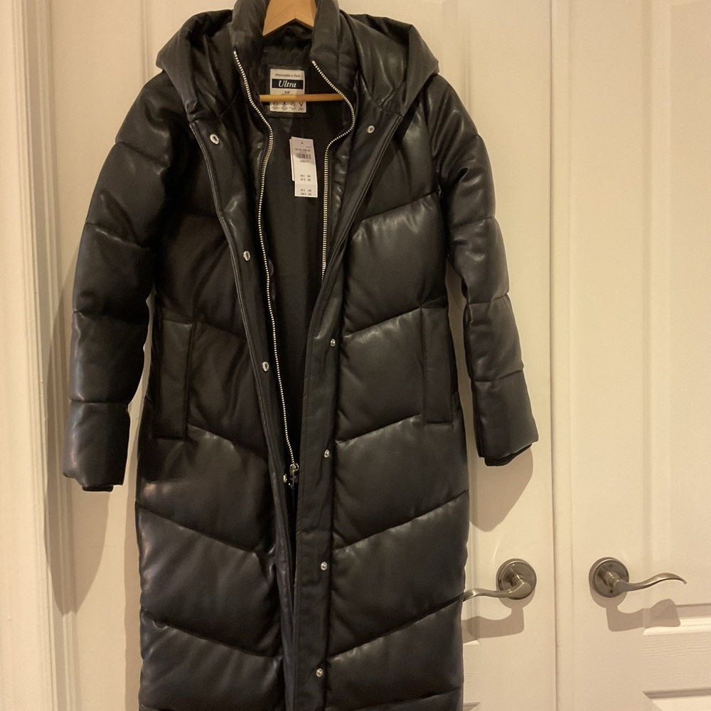 Black leather down puffer